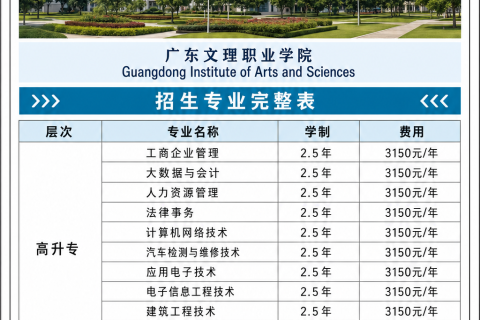 广东文理职业学院2026年成人高等教育招生简章